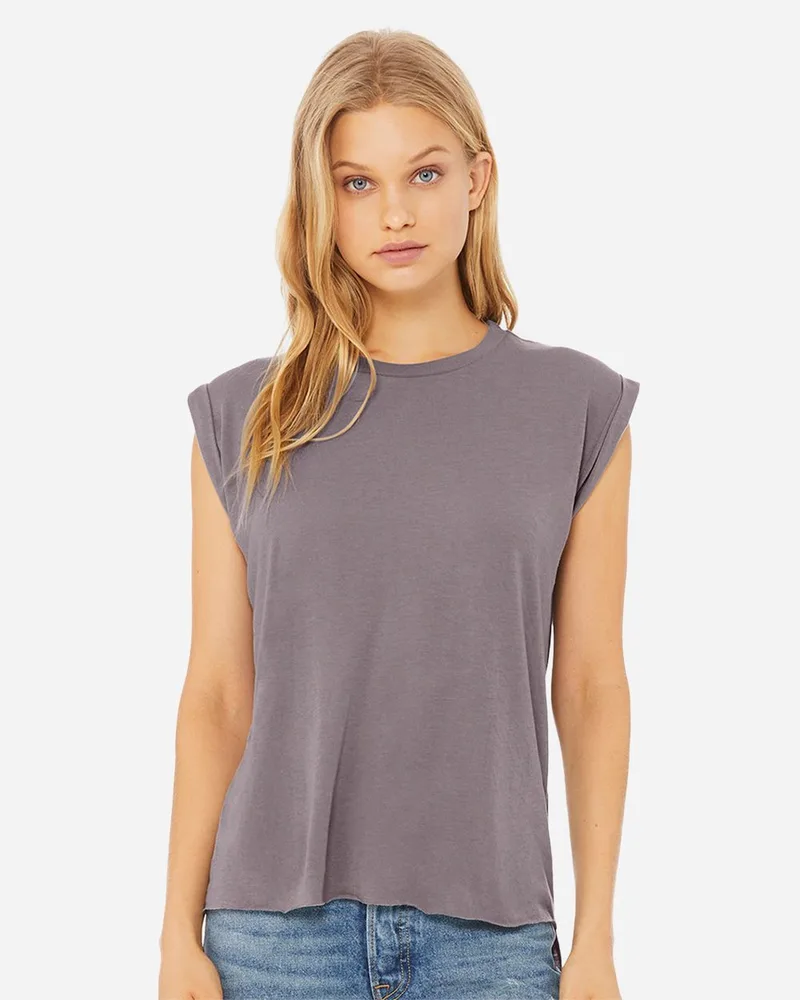 Bella+Canvas® Women's Flowy Rolled Cuffs Muscle T-Shirt view 2