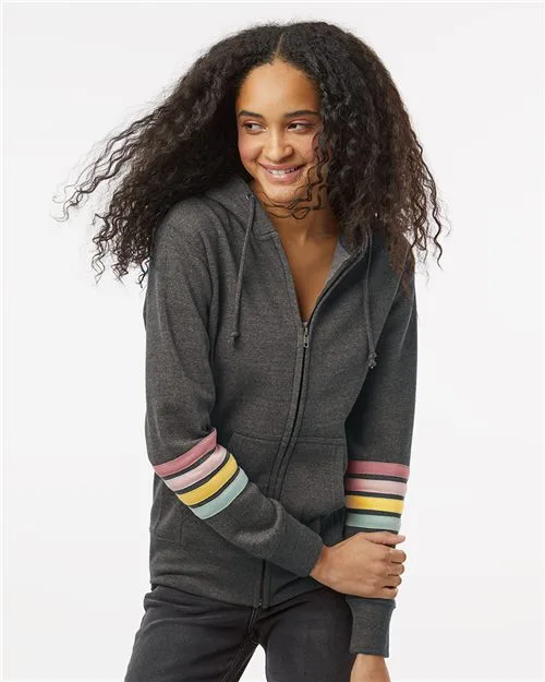 MV Sport® Women's Striped Sleeves Full-Zip Hooded Sweatshirt