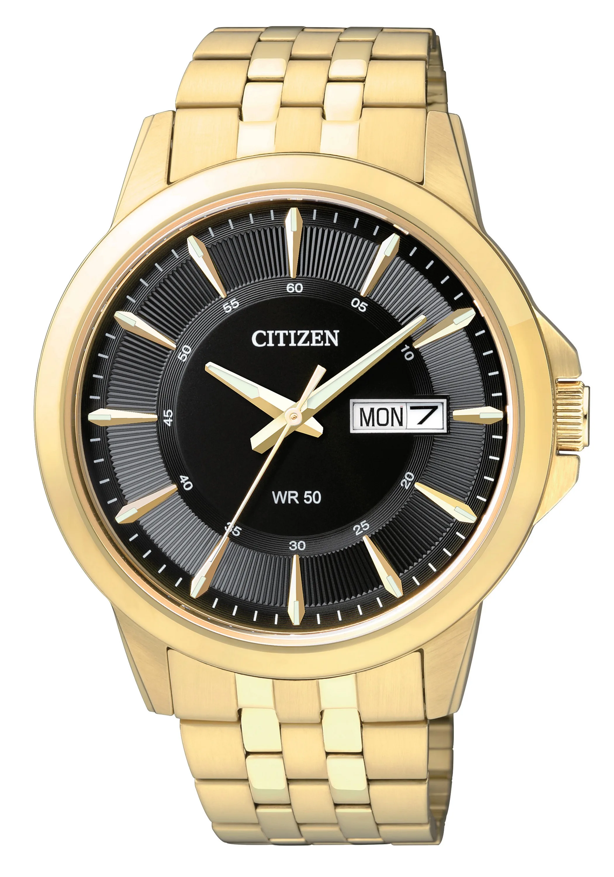 Citizen Watch Men's Quartz Watch, Gold-Tone Stainless Steel w/Black Dial