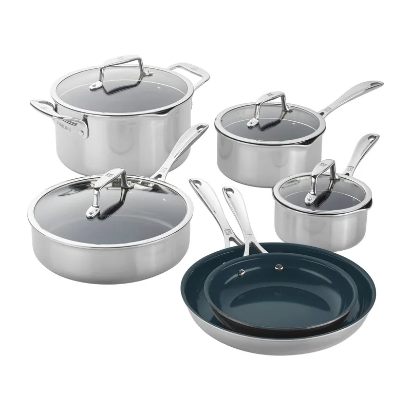 Zwilling Clad Cfx 10Pc Nontick Ceramic Stainless Steel Cookware Set