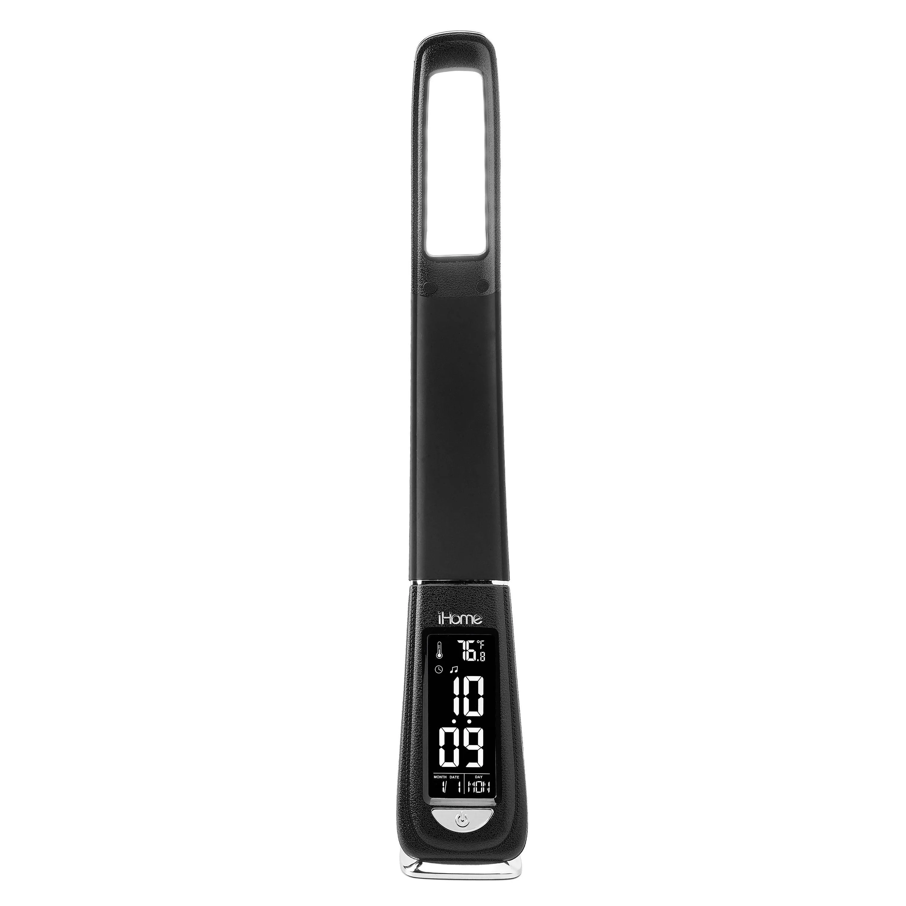 iHome Powerlight Flex Foldable Led Lamp W/ Usb Charging & Alarm Clock Black
