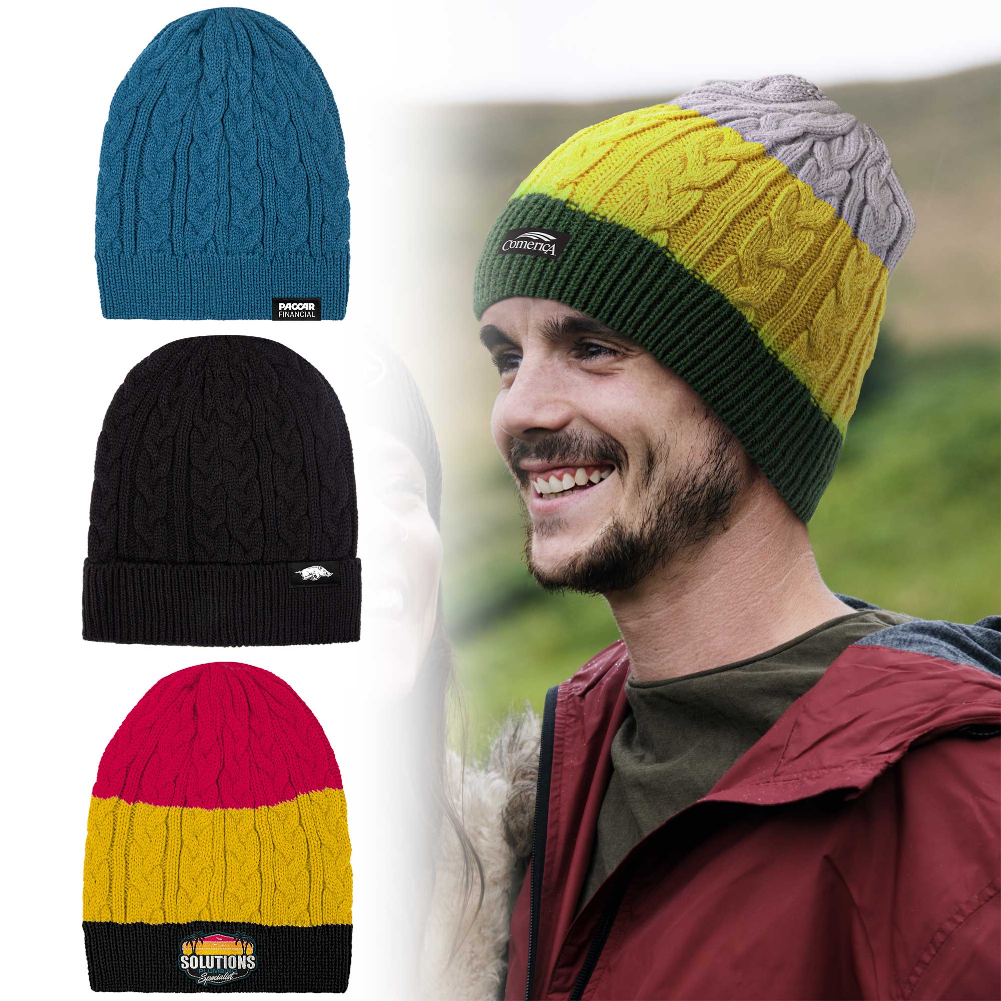 Embroidered Adult Cable-Knit Beanie (10-12 Week Ocean)