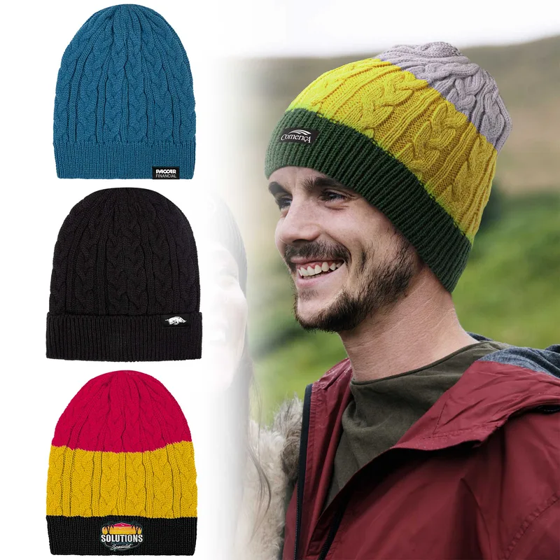 Embroidered Adult Cable-Knit Beanie (10-12 Week Ocean)