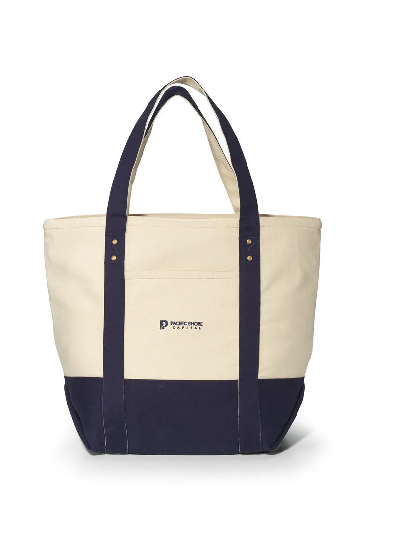 Seaside Zippered Cotton Tote - Navy Blue
