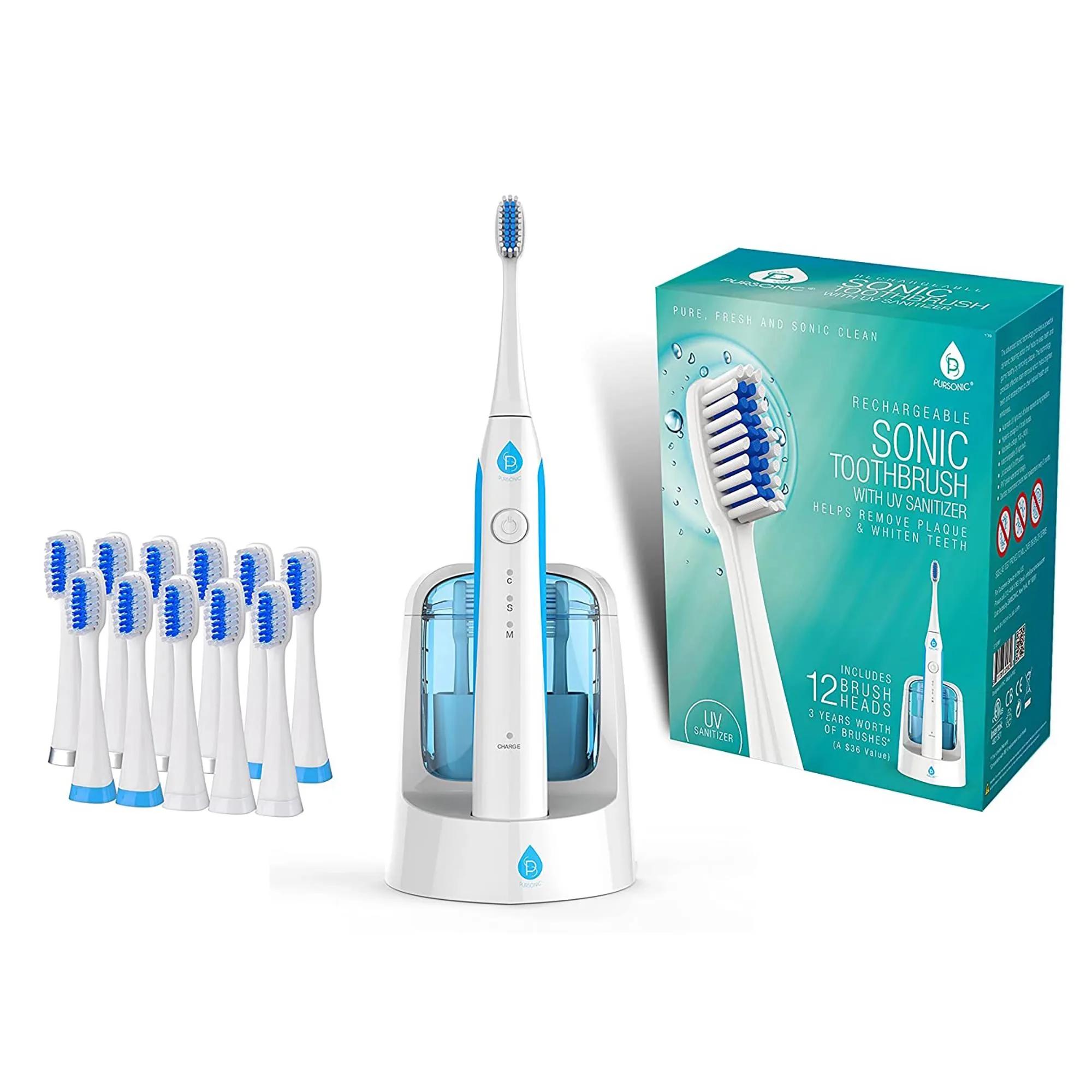 Pursonic Sonic Smart Series Rechargeable Toothbrush w/Uv Sanitizing Function - White