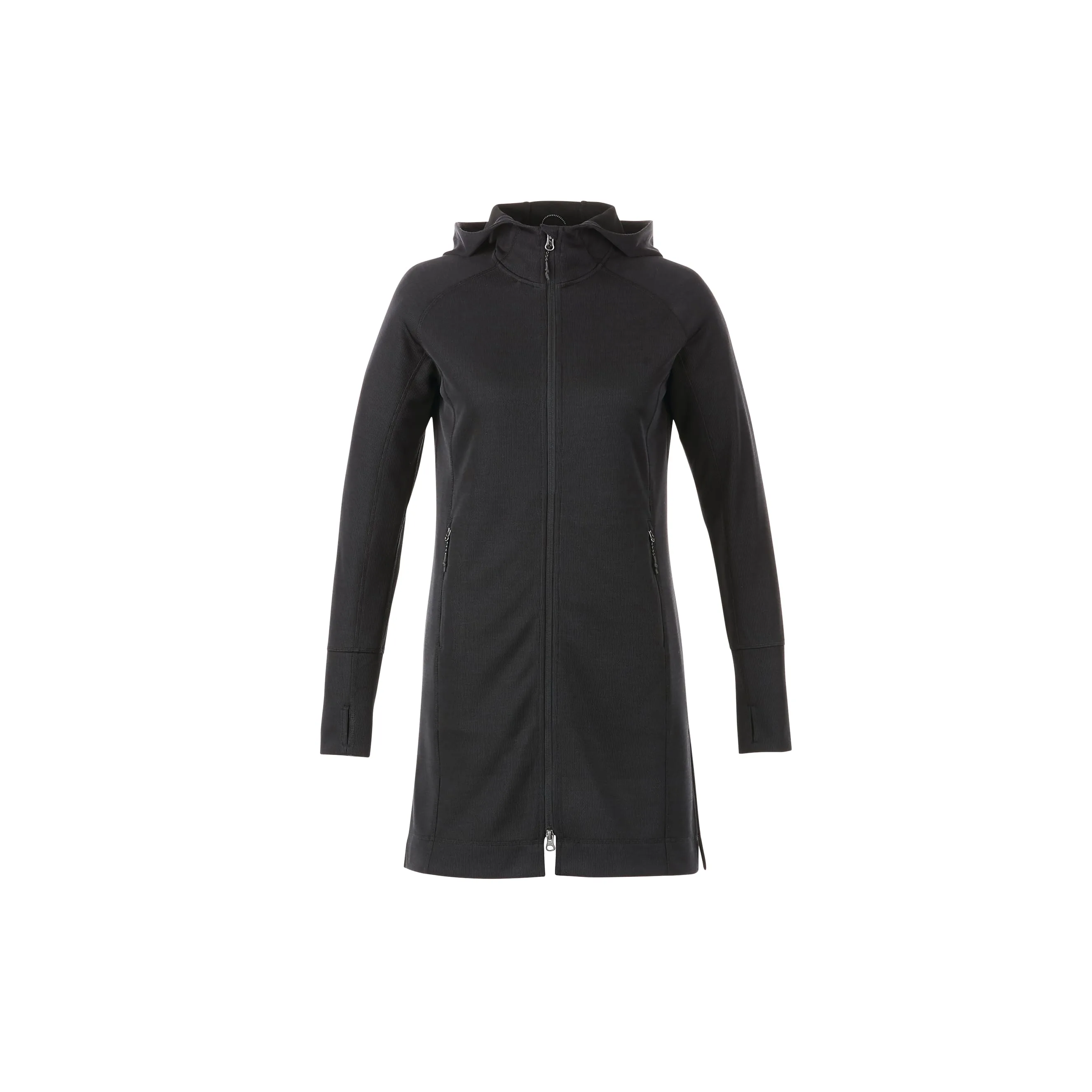 Women's ODELL Performance Knit Tunic Length Full Zip Hoodie with Thumb Holes view 2