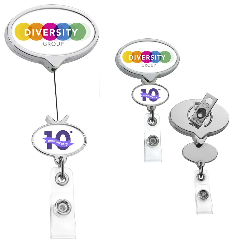 Chrome Double Up Oval Retractable Badge Reel