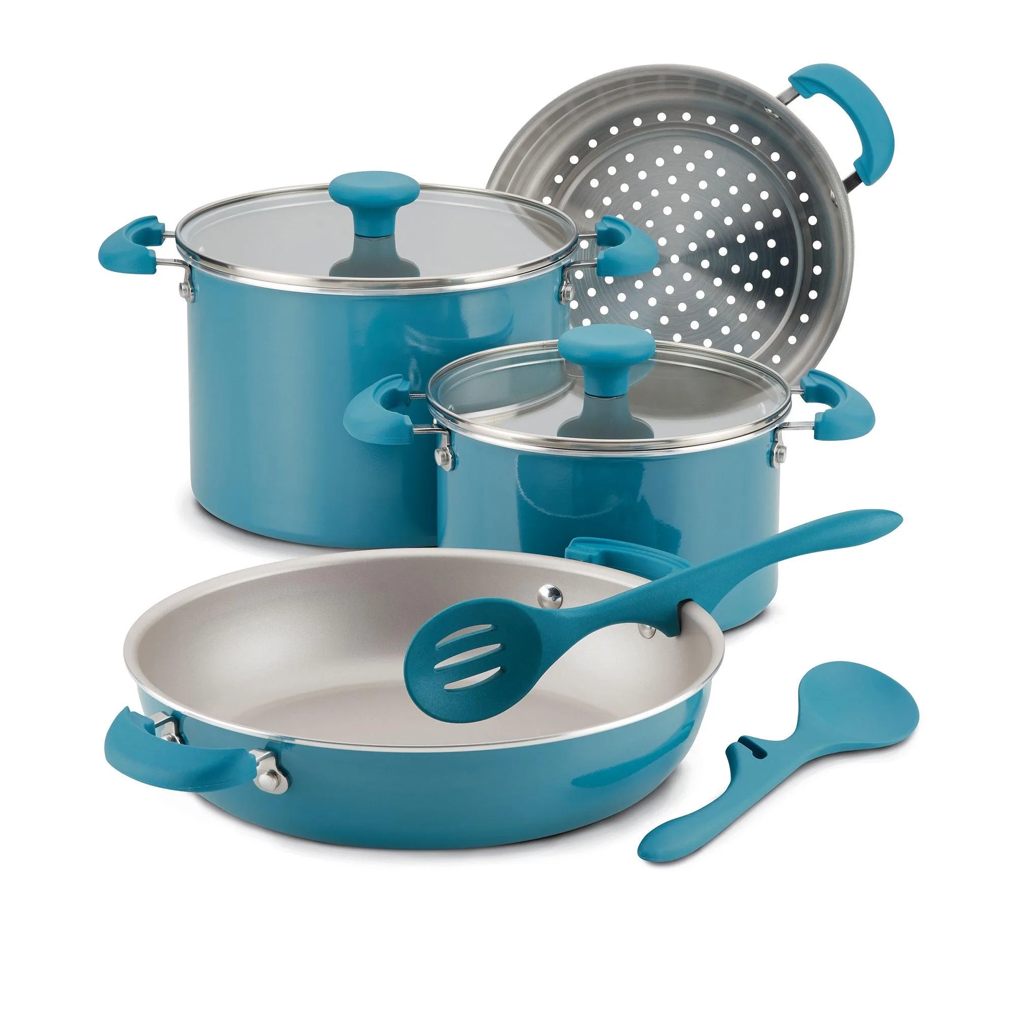Rachael Ray 8Pc Get Cooking! Stackable Nonstick Cookware Set Turquoise