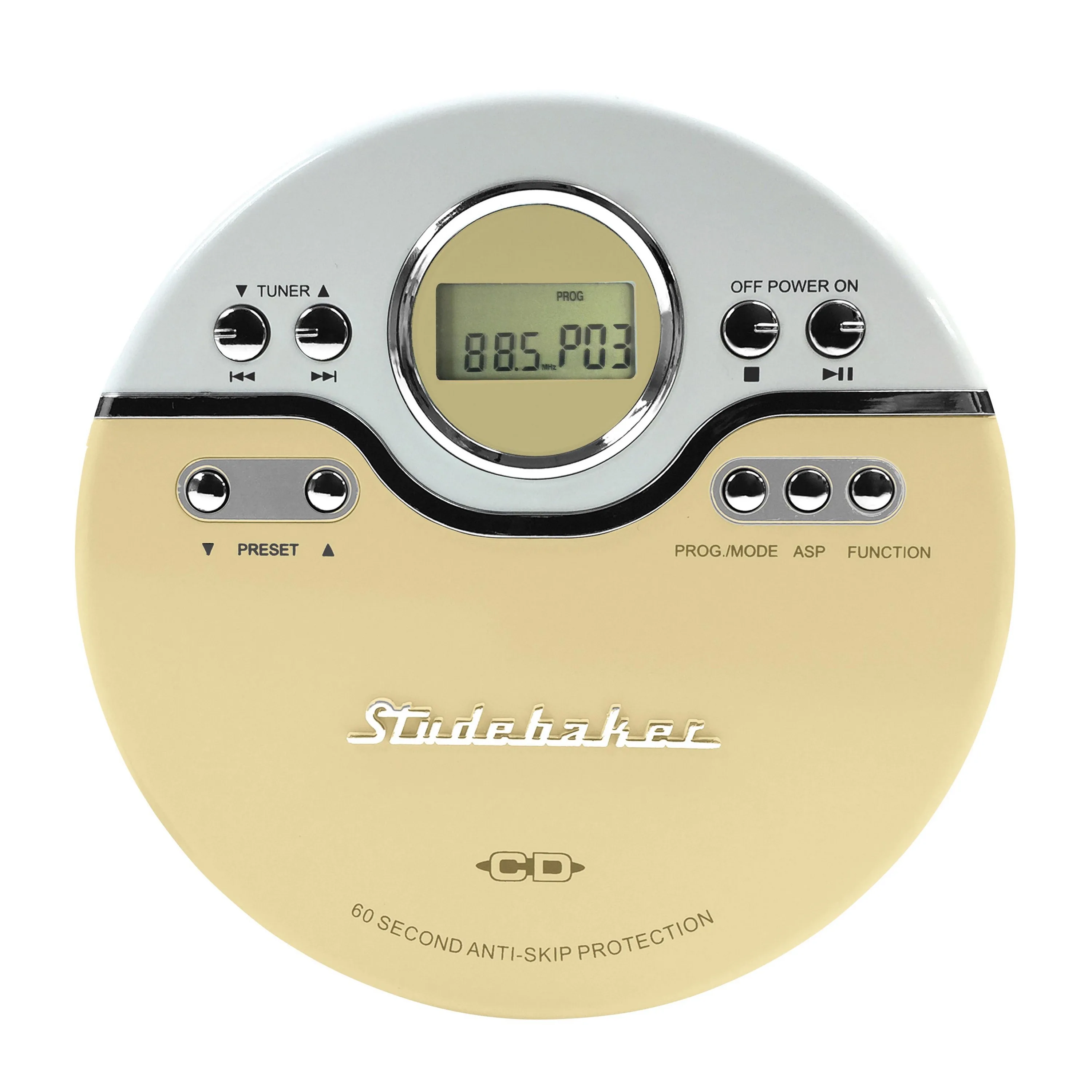 Studebaker Yellow Personal Cd Player w/Pll Fm Radio, 60 Second Asp, Earbuds And Audio Book Feature
