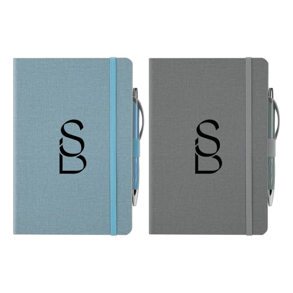 Crosshatch PU Notebook With Pen