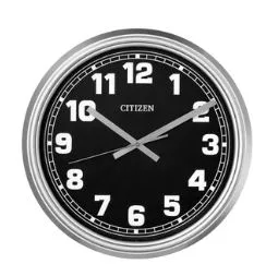Citizen® 18" Indoor/Outdoor Silver Wall Clock w/Black Dial & White Numerals