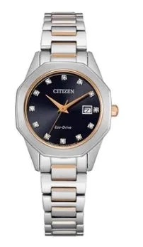 Citizen® Ladies' Diamond Corso Eco-Drive® Two-Tone Rose Gold Watch w/Black Dial