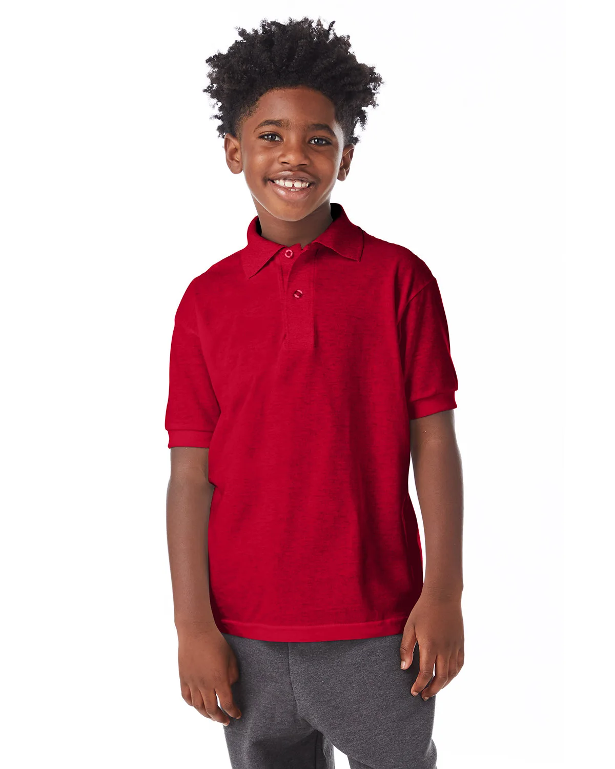 Hanes Printables Youth EcoSmart® Jersey Knit Polo view 3