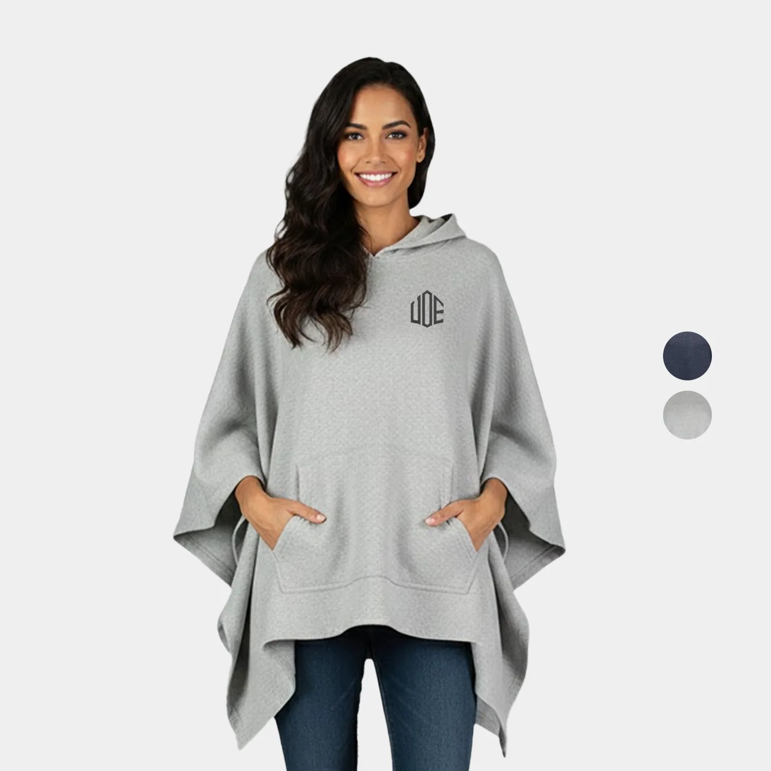 Amanda One-Size Cotton-Poly Fleece Poncho With Hood