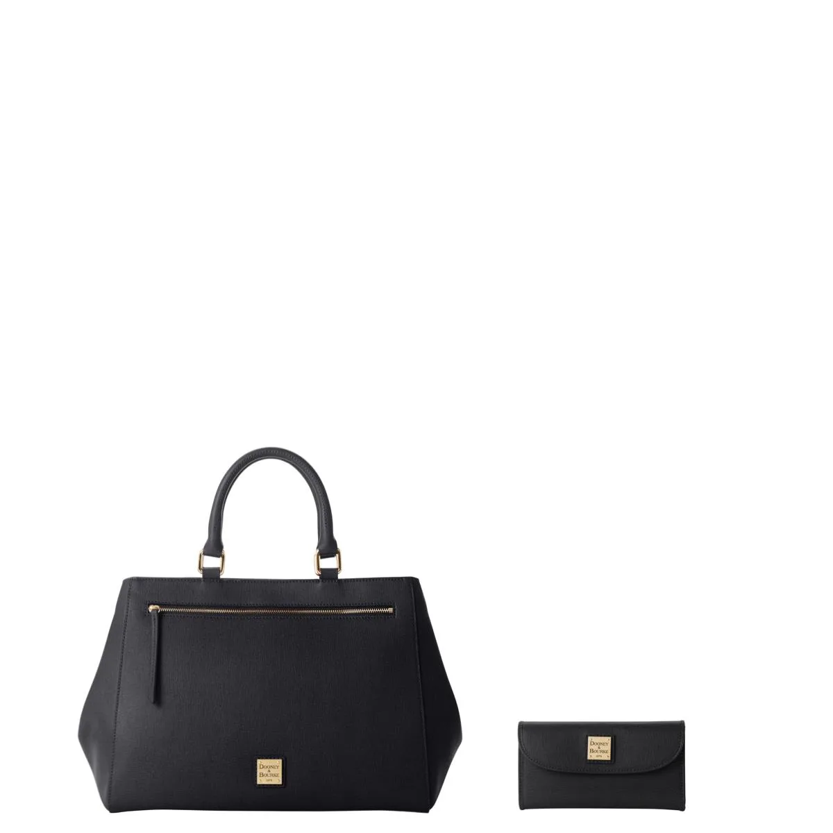 Dooney & Bourke Black Saffiano Zip Satchel And Continental Clutch Set
