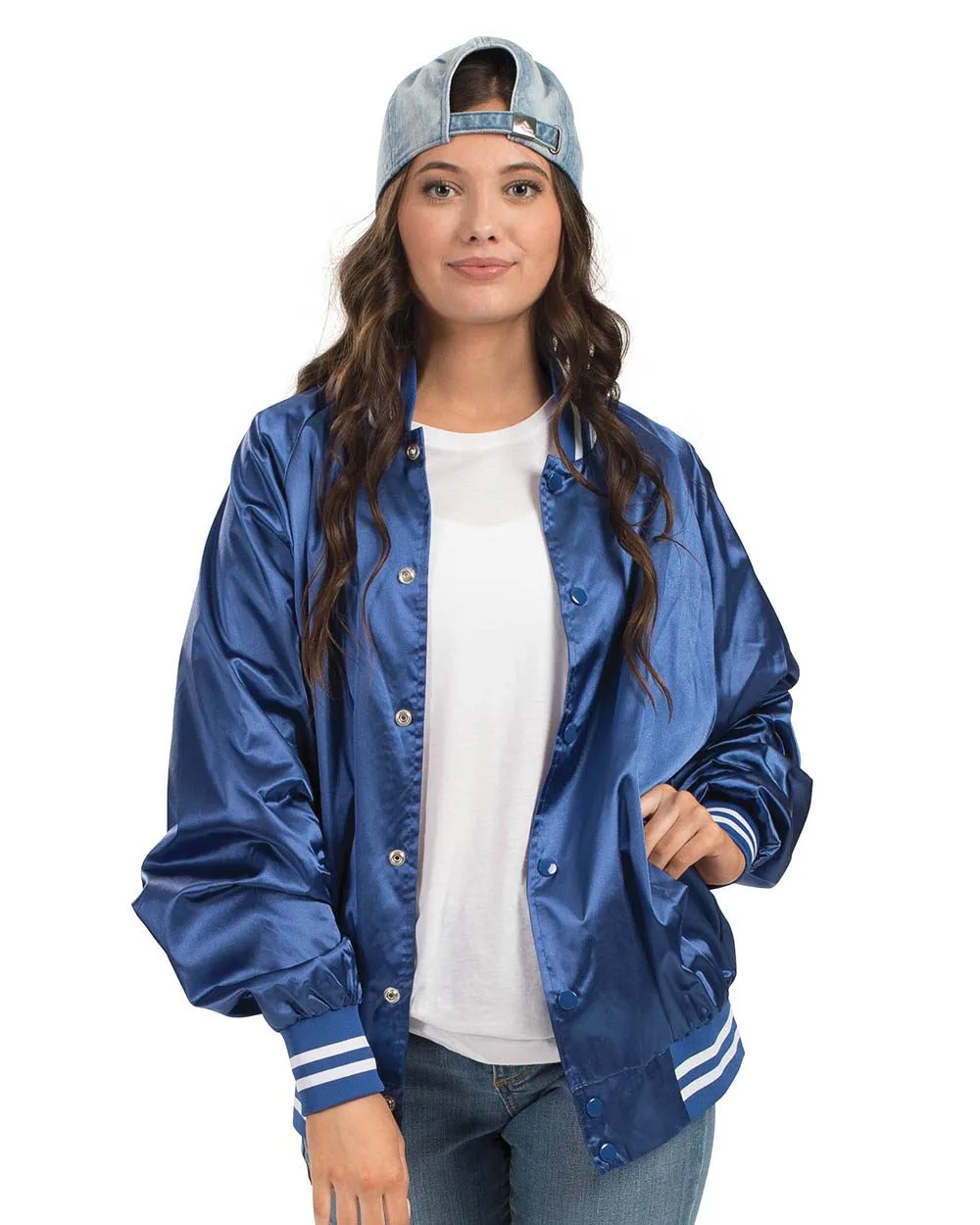 Augusta Sportswear® Satin Baseball Jacket w/Striped Trim view 2