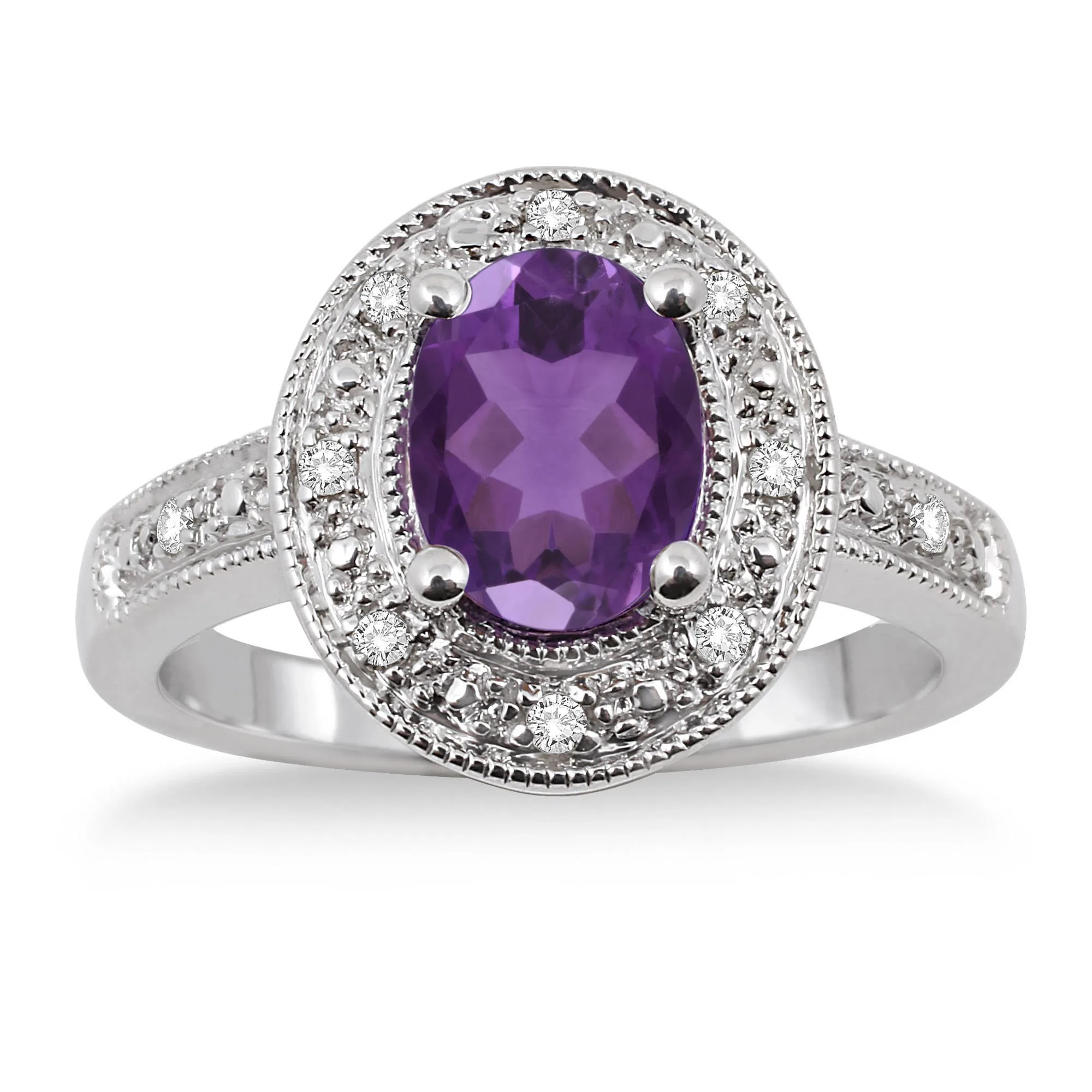 Jilco Inc Amethyst & Round Diamond Ring - Size 9
