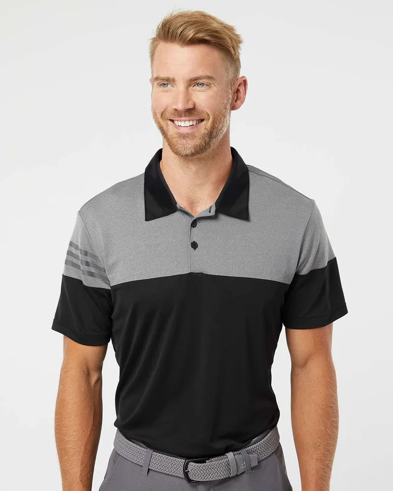 Adidas® Heathered 3-Stripes Colorblocked Polo Shirt
