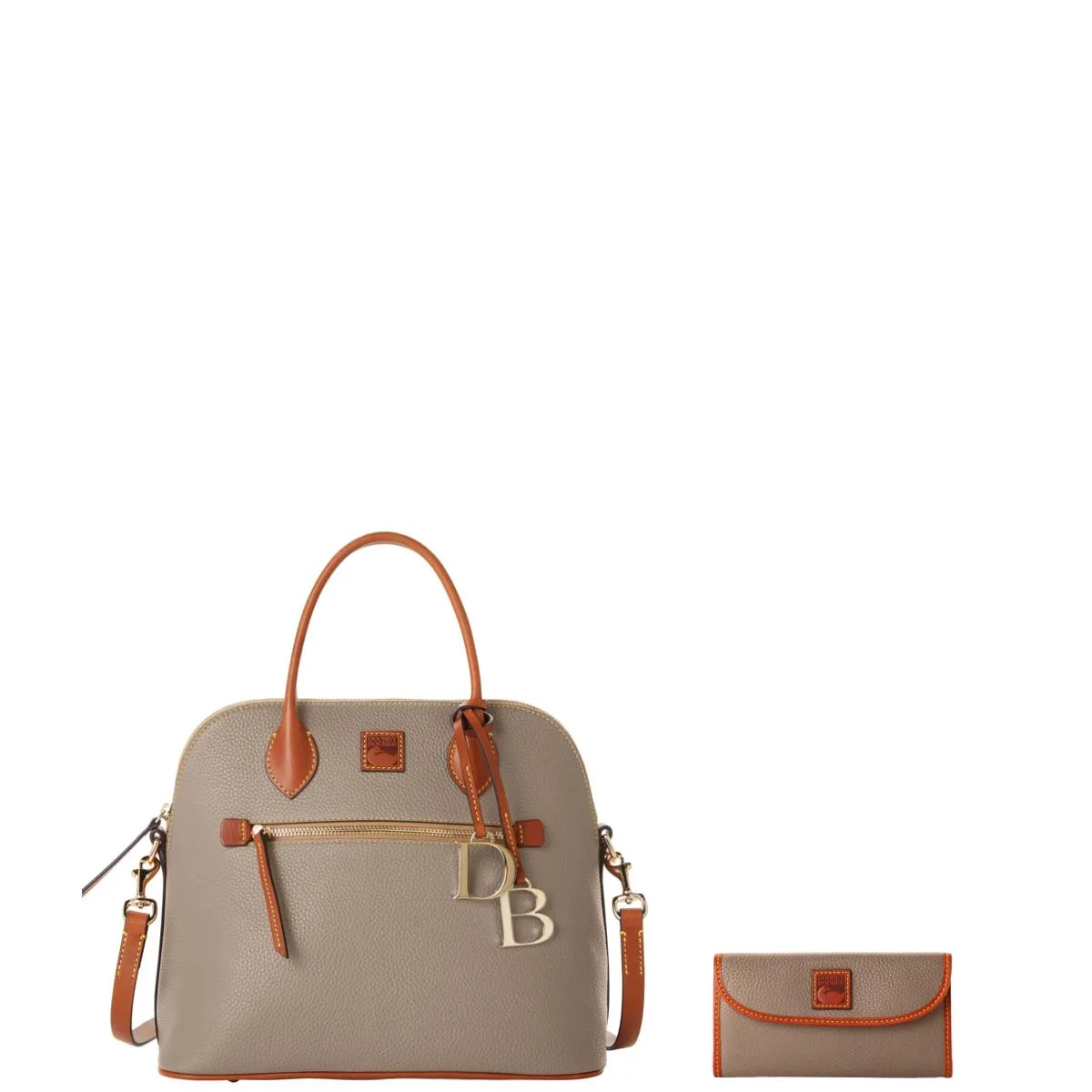 Dooney & Bourke Taupe Pebble Grain Large Domed Satchel And Continental Clutch Set