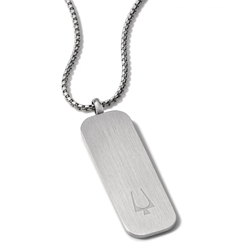 Bulova Jewelry Necklace: Stainless Steel Oblong Dogtag Pendant