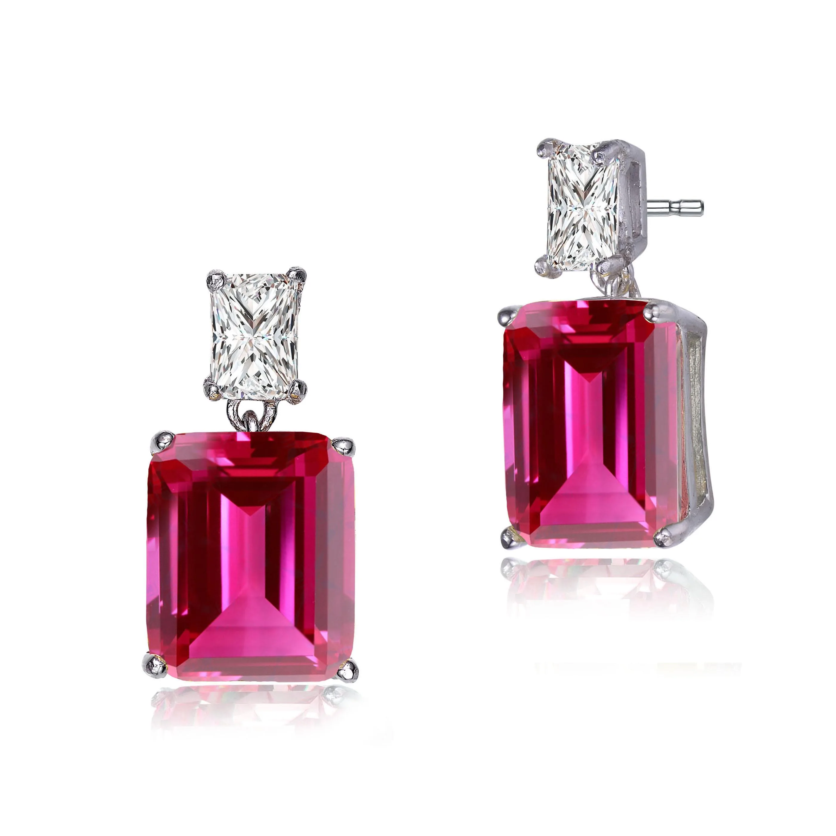 GENEVIVE Clear And Pink Two-Stone Drop Earrings Size 0.74