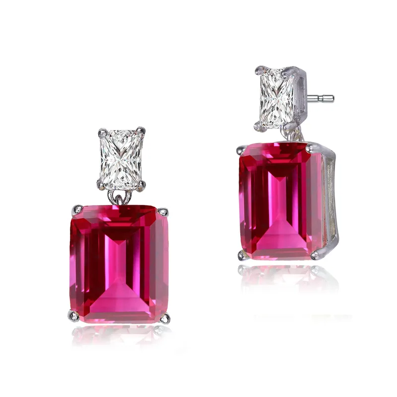 GENEVIVE Clear And Pink Two-Stone Drop Earrings Size 0.74