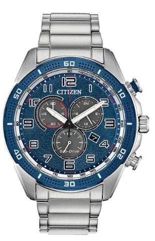 Citizen® Men's Eco-Drive® Chandler Chrono Stainless Steel Watch w/Blue Dial