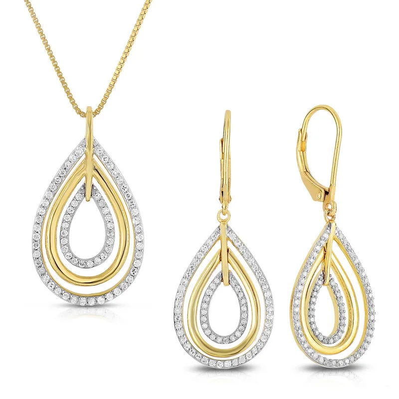 Jilco Inc Yellow Gold Diamond Earring And Necklace Set