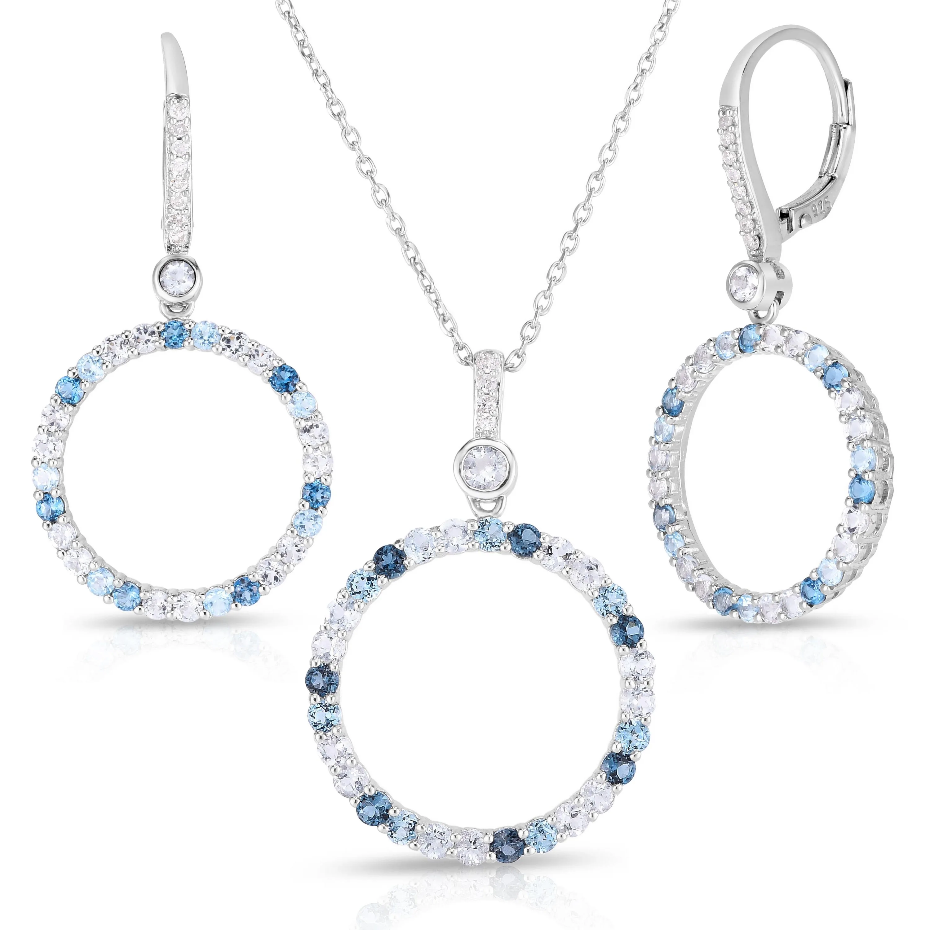 Jilco Inc Blue Topaz Drop Earrings And Pendant Set