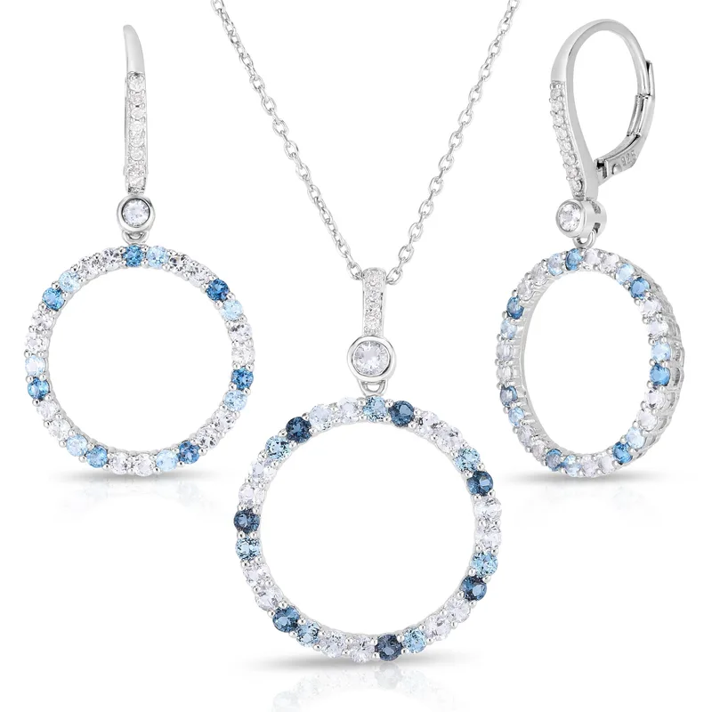 Jilco Inc Blue Topaz Drop Earrings And Pendant Set