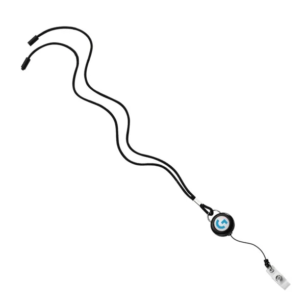 Imported 1/8" Polyester Cord Lanyard with Silver Crimp, Badge Reel, and Back of Neck Plastic Barrel view 2