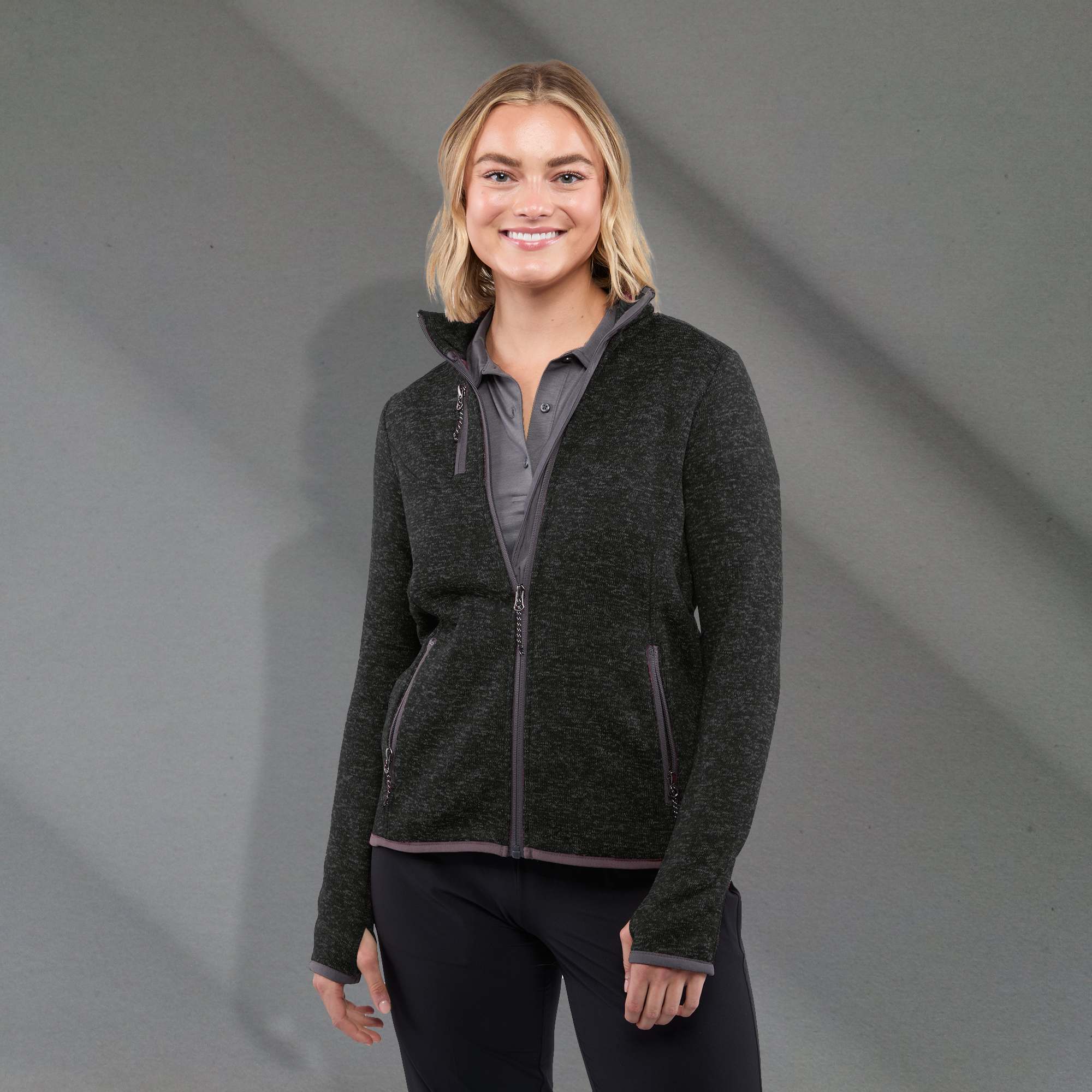 Women's TREMBLANT Sweater Knit Full Zip Jacket with Thumb Holes view 2