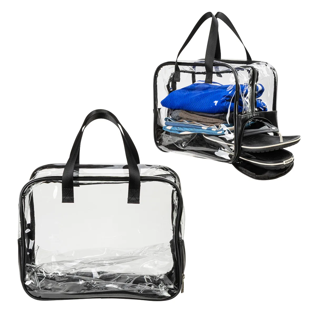 Gem Clear PVC Zippered Bag with Easy-Access Shoe Compartment view 2