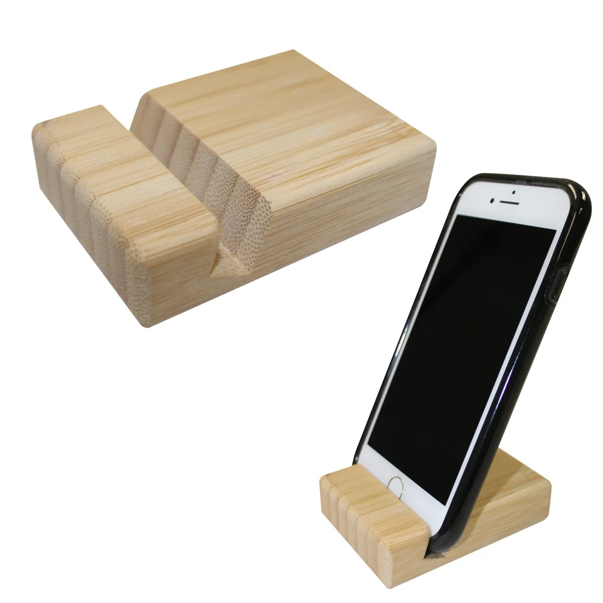 Bamboo Block Phone Stand view 3