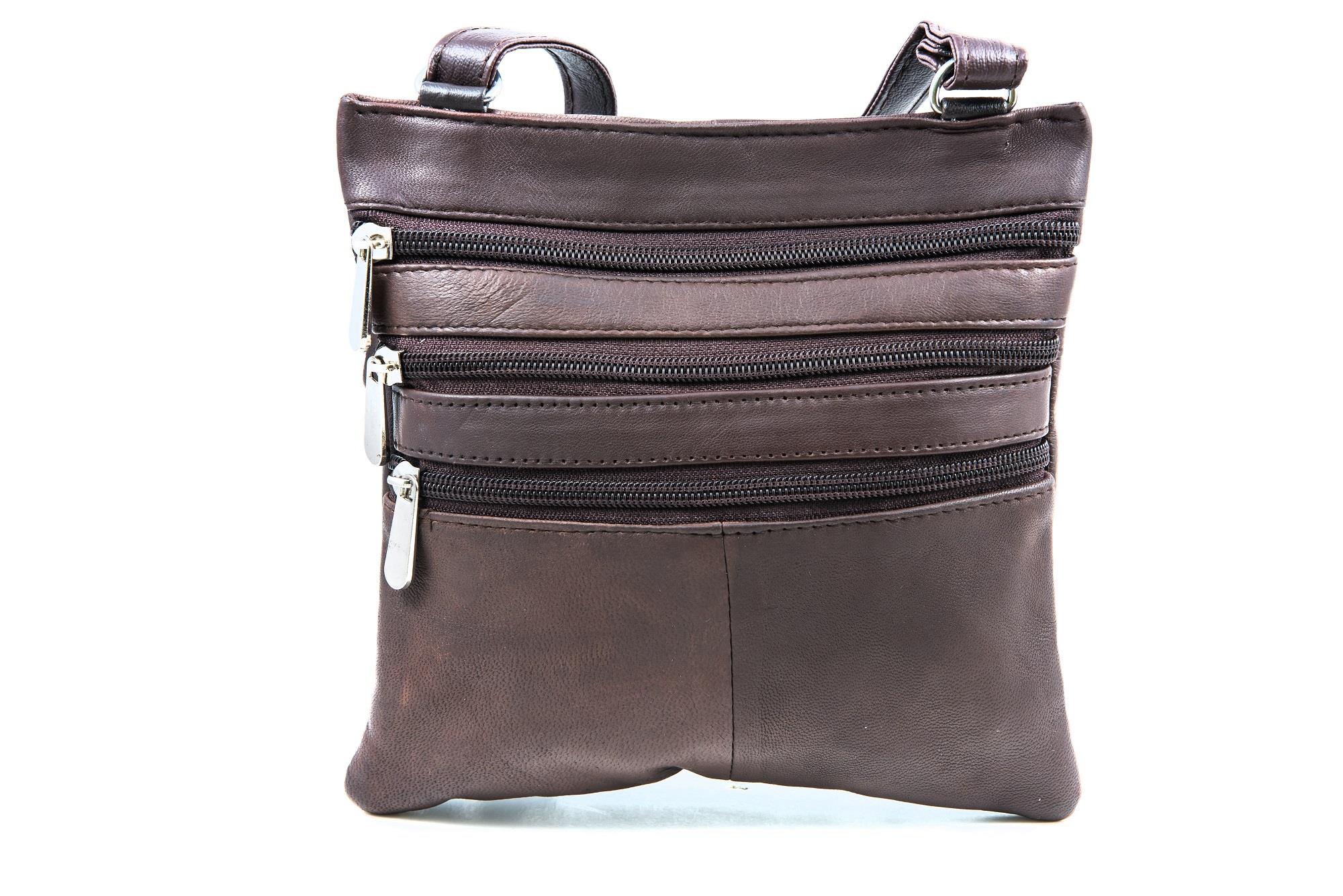 Champs Luggage Brown Leather Triple Zip Crossbody Bag Size 7"X7"X0.5"