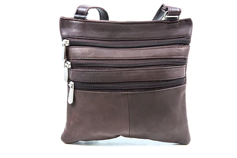 Champs Luggage Brown Leather Triple Zip Crossbody Bag Size 7"X7"X0.5"