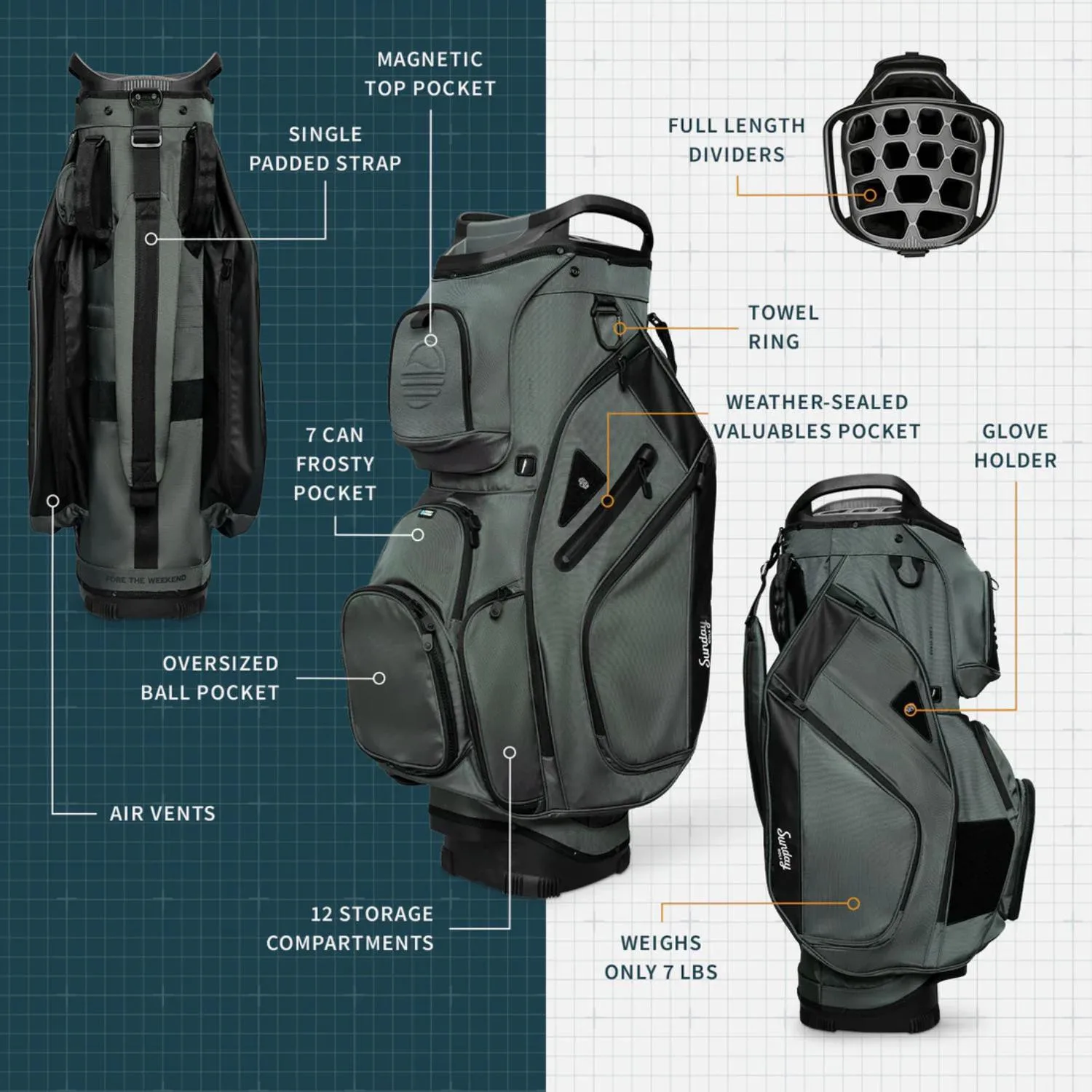 Sunday Golf® Big Rig 14 Club 14 Way Cart Golf Bag view 3