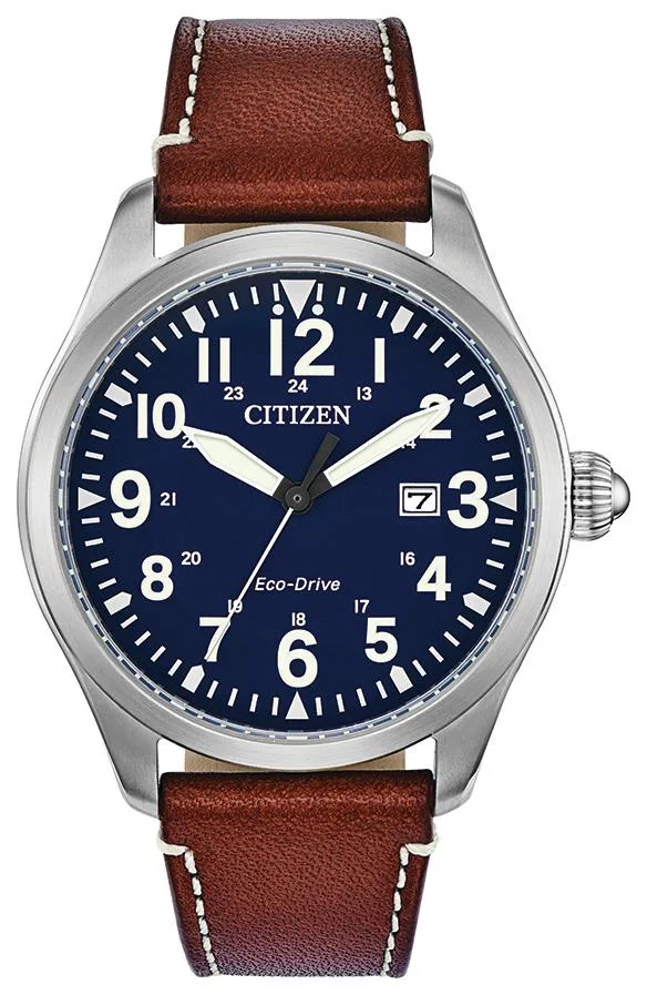 Citizen Watch Men's Eco-Drive Watch, Silver-Tone w/Brown Leather Strap