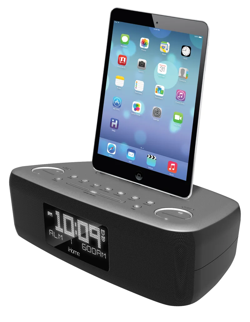 Dual Alarm, Dual Charging FM Stereo Clock Radio w/ Lightning Dock & USB Charging Port