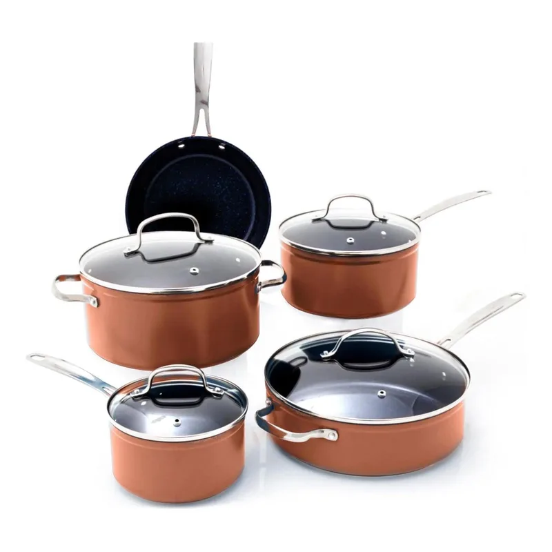 NuWave Duralon Blue 9Pc Nonstick Ceramic Cookware Set Rustic Copper