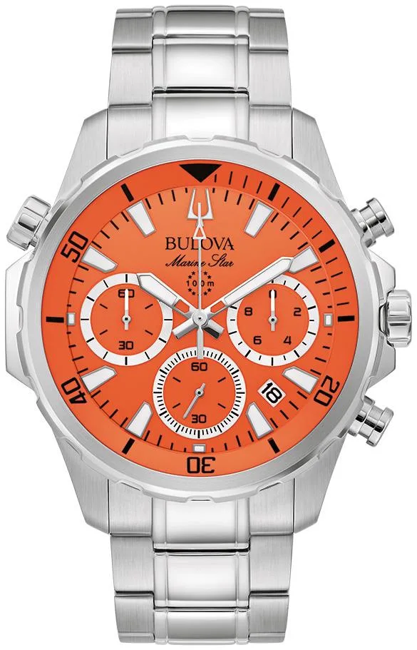 Bulova Watches Men's Marine Star Series B Stainless Steel Bracelet Watch, Orange Dial
