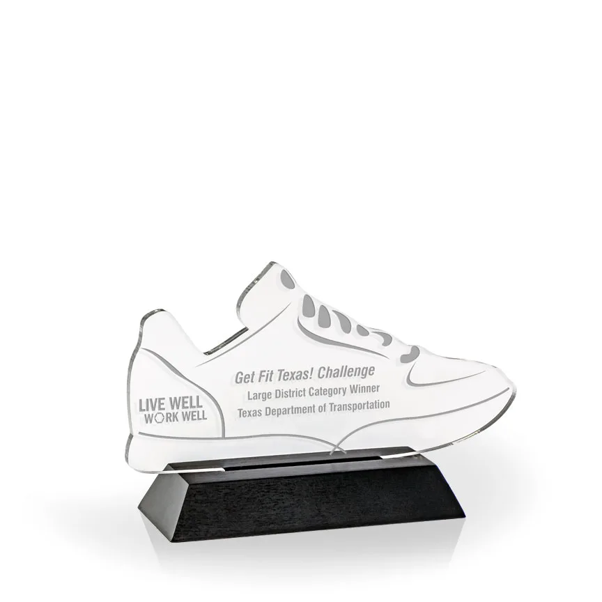 Athletic Shoe Award with Black Wood Base - Engraved