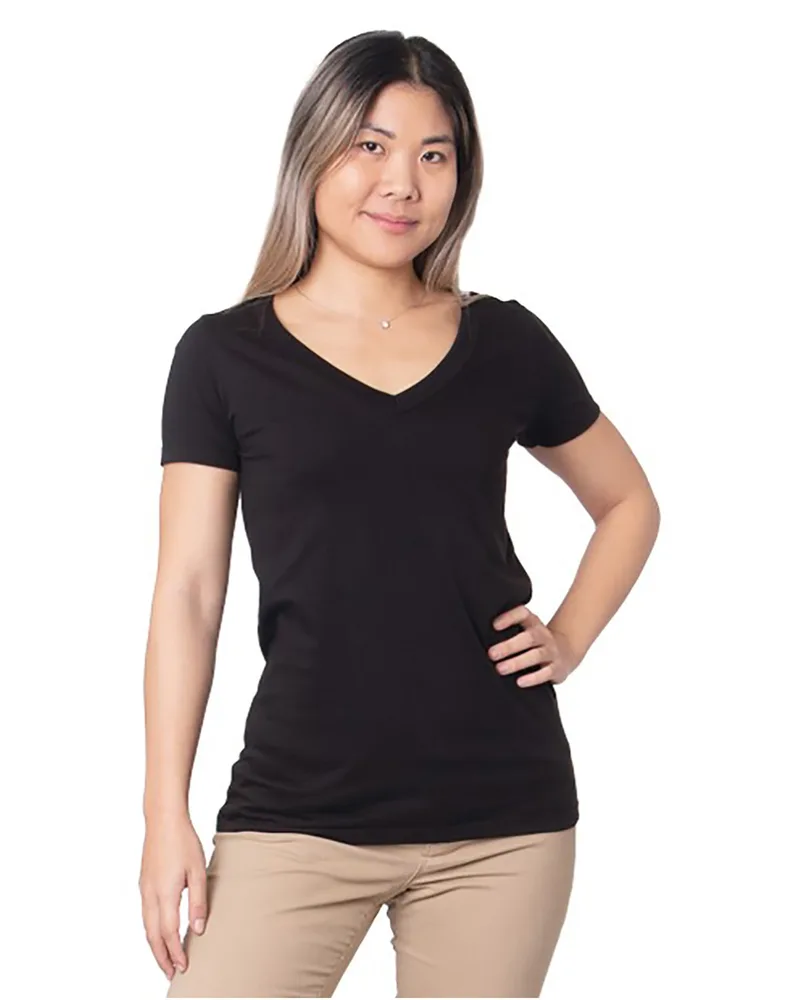 BAYSIDE Ladies' USA Made Fine Jersey V-Neck T-Shirt