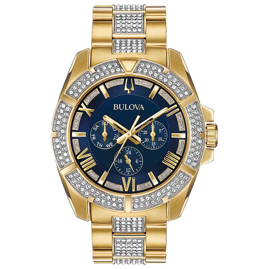 Bulova Watches Men's & Ladies' Octava Collection Crystal, Gold-Tone Stainless Steel w/Blue Dial