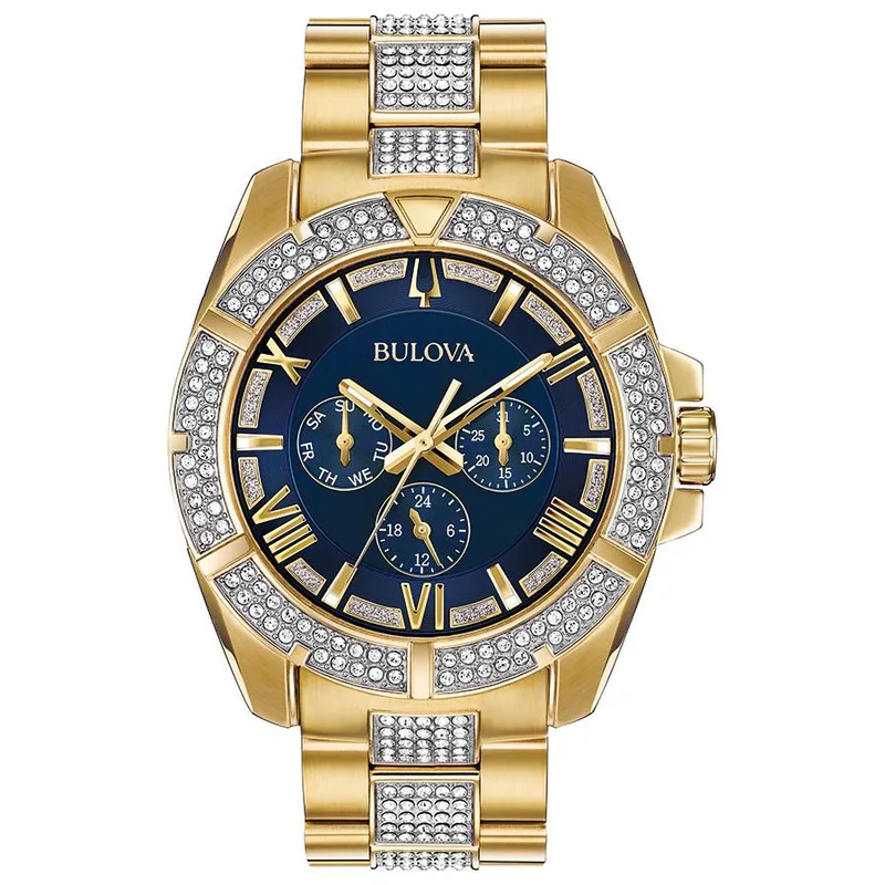 Bulova Watches Men's & Ladies' Octava Collection Crystal, Gold-Tone Stainless Steel w/Blue Dial
