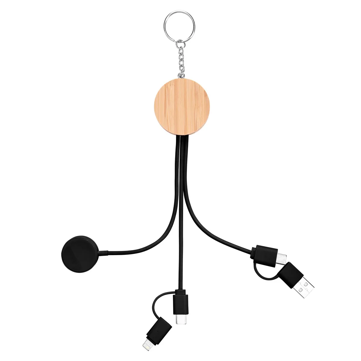 10w Bamboo Multi-charging Cables Keyring With Watch Dock view 3