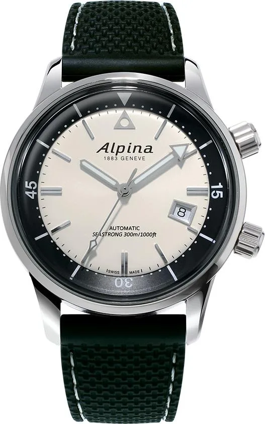 Alpina Seastrong Diver 300 Heritage Automatic Watch Black Rubber Strap