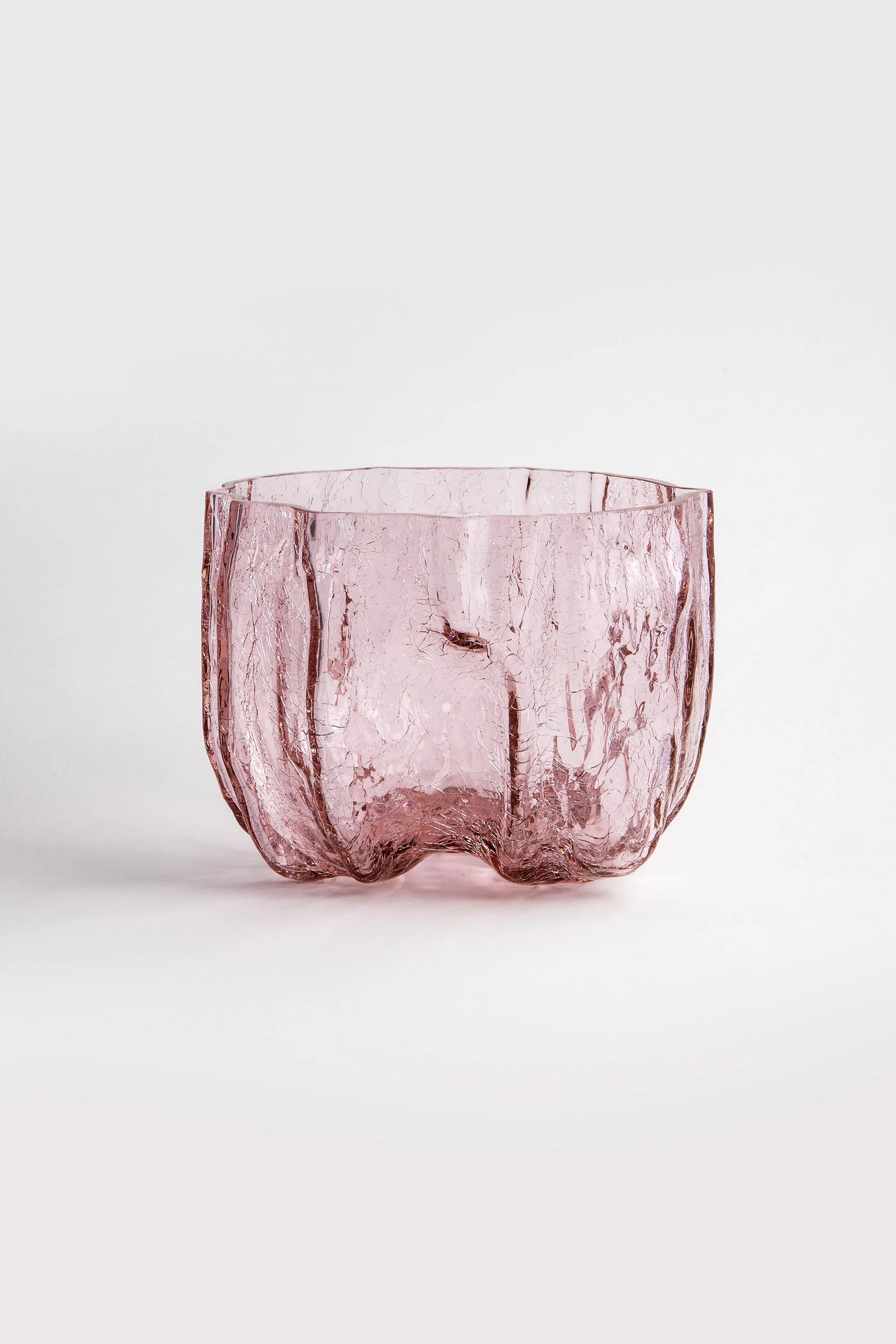 Kosta Boda Crackle Low Vase Pink