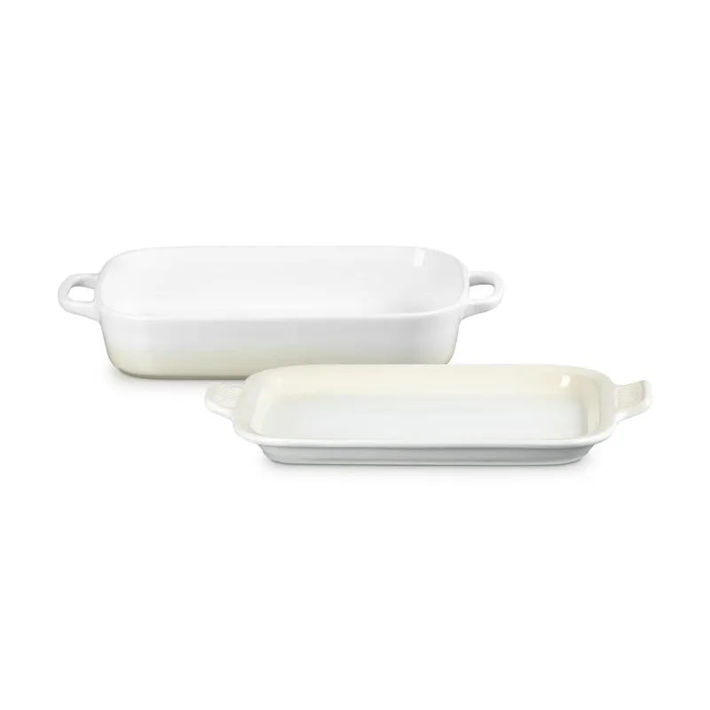 Le Creuset 2.75Qt Stoneware Rectangular Dish W/ Platter Lid - Meringue