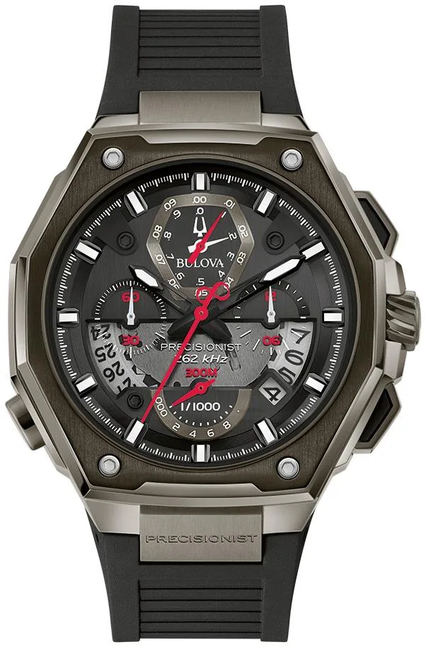 Bulova Watches Men's Precisionist Gray Damascus Steel w/Black Chronograph Dial And Rubber Strap